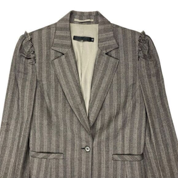 Development Wool Blazer Womens Size 6 Brown Striped Single Button Classic Jacket - Picture 3 of 16